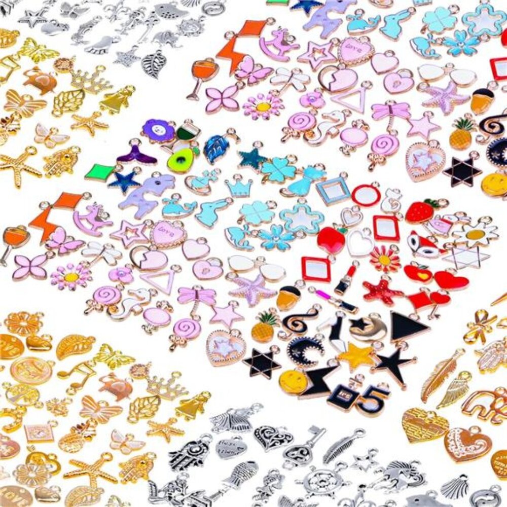 DIY bracelet charms 150pcs jewelry making pendants silver gold enamel craft kit